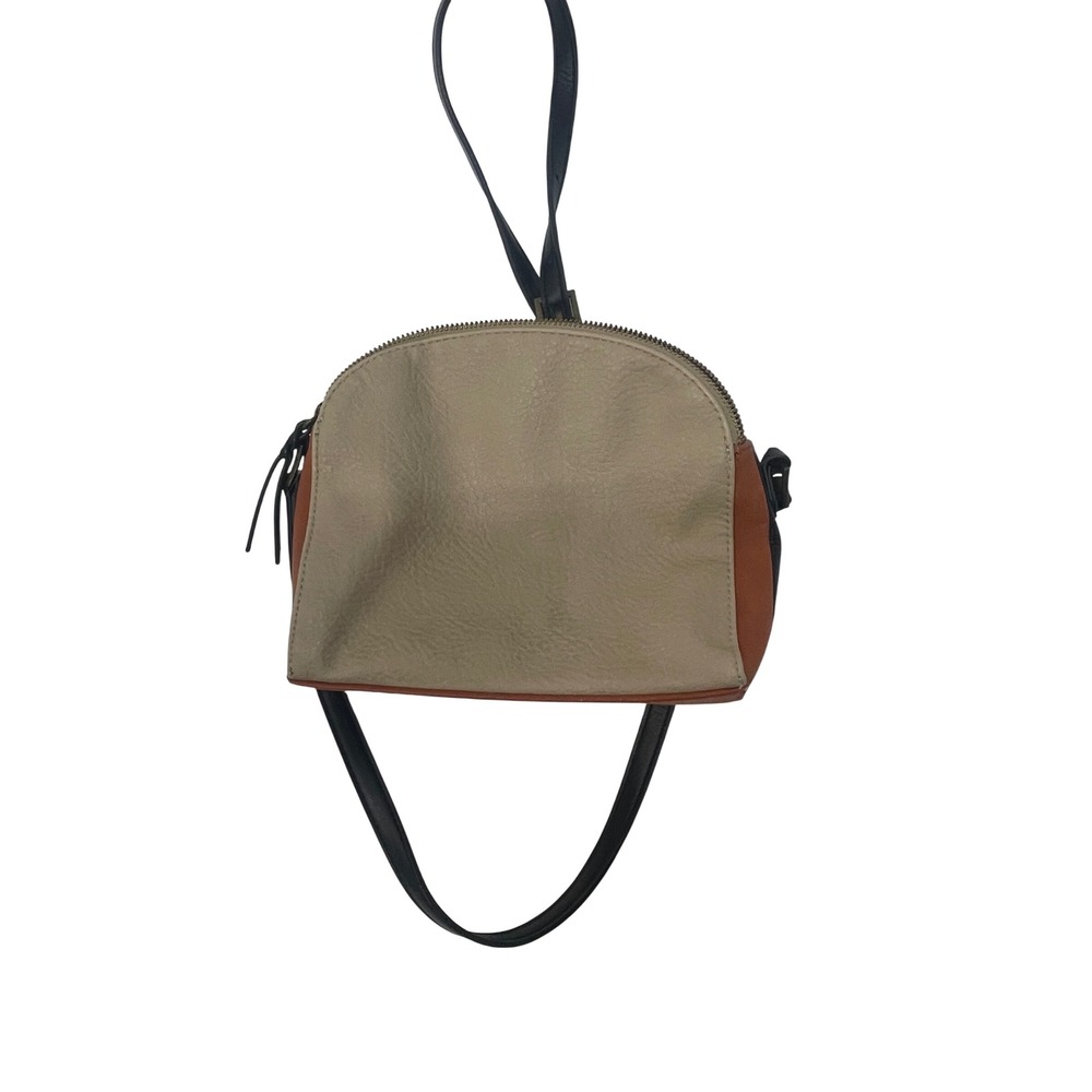 Women's Dome Crossbody Bag Tan Brown Black Faux Leather Adjustable Strap